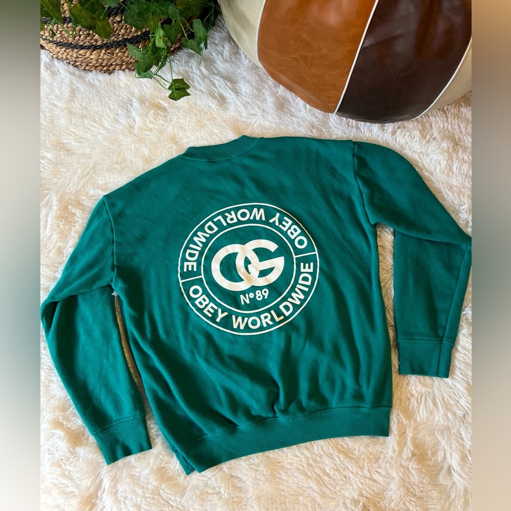 Obey Worldwide Turquoise Green Graphic Logo Crewneck